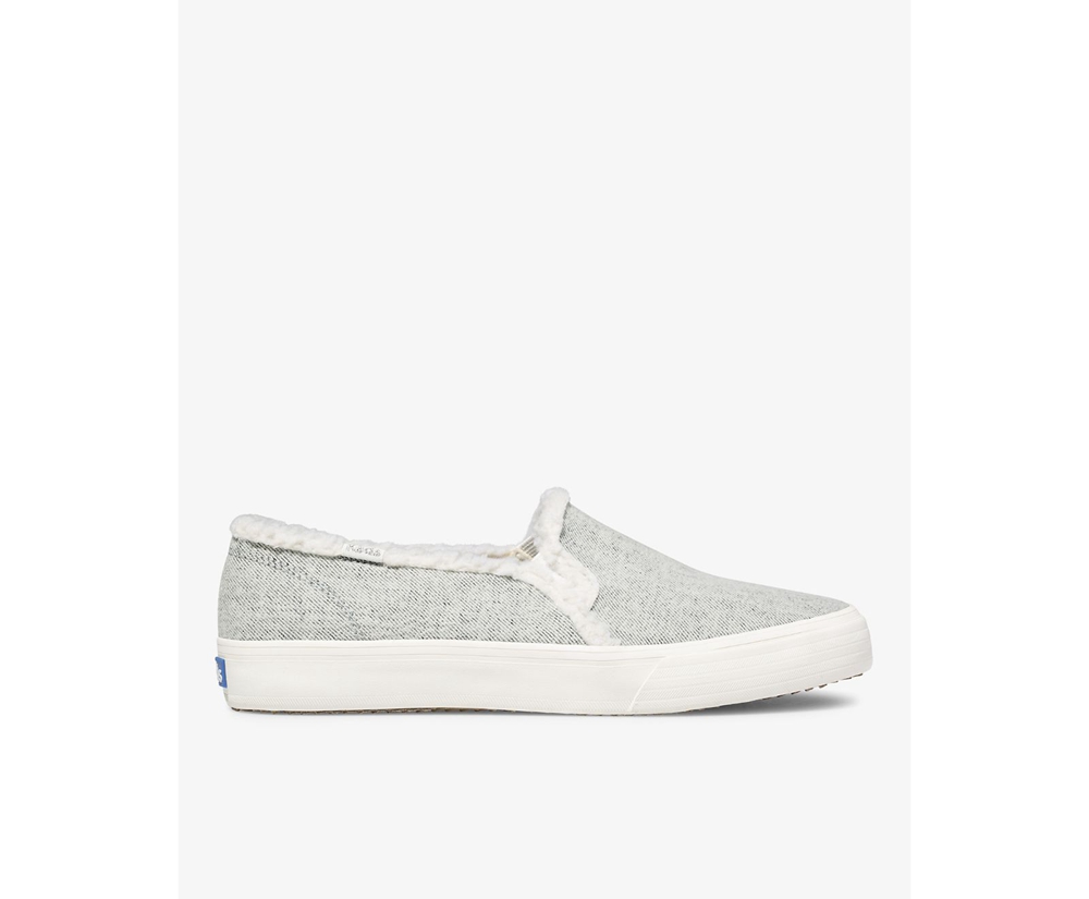 Keds Womens Slip Ons Grey - Double Decker Brushed Denim Faux Shearling - 831ARDMFS